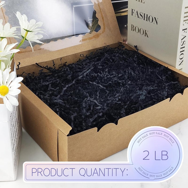 Lechay Crinkle Cut Paper Shred Filler, Box Filler Shredded Paper for Baskets Stuffing for Mother's Day Graduation Birthday Halloween (black) - Image 1